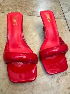 Red Patent Slide Sandals for Women